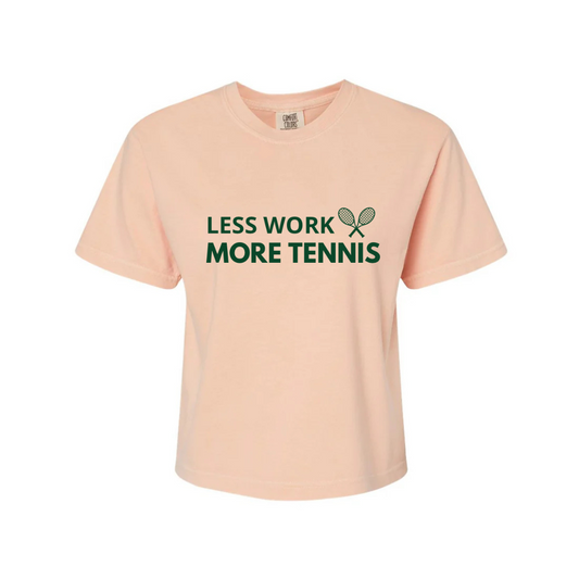 Less Work, More Tennis – Women's T-Shirt, Peach